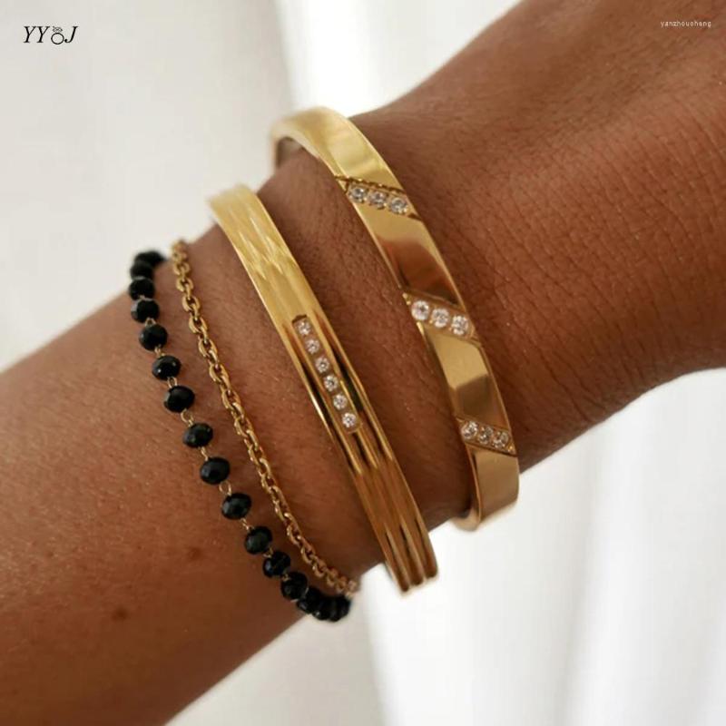 

Bangle Diagonal Cz Stone Pave Gold Color Bangles For Women Stainless Steel No Fade Jewelry Summer 2022