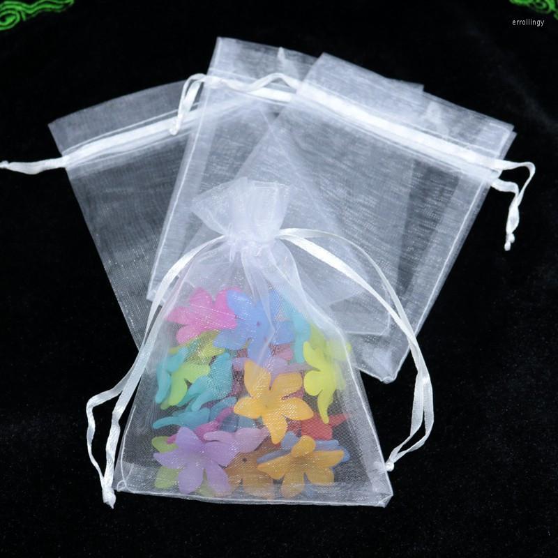 

Jewelry Pouches 100pcs 7x9 9x12 11x16 17x23 25x35CM White Organza Packaging Wedding Party Decoration Drawable Gift Bag