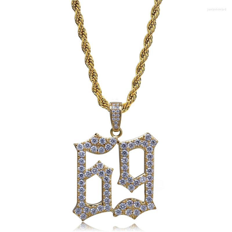 

Pendant Necklaces Lucky Sonny Cool Number 69 Necklace Rappers Fashion Hiphop Copper Jewelry White Zircon Micro Paved Charm Rope