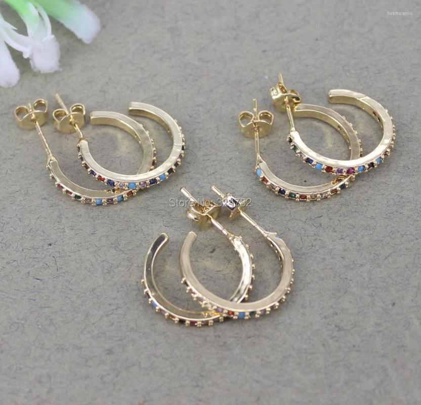 

Stud Earrings 5Pairs Fashion Micro Pave Multicolor CZ Round Earring