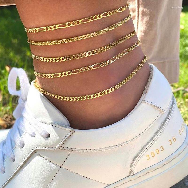 

Anklets Gold Silver Color Cuban Link Chain Anklet For Women Mini Delicate Ankles Fashion Jewelry Summer Beach Barefoot Foot Wholesale