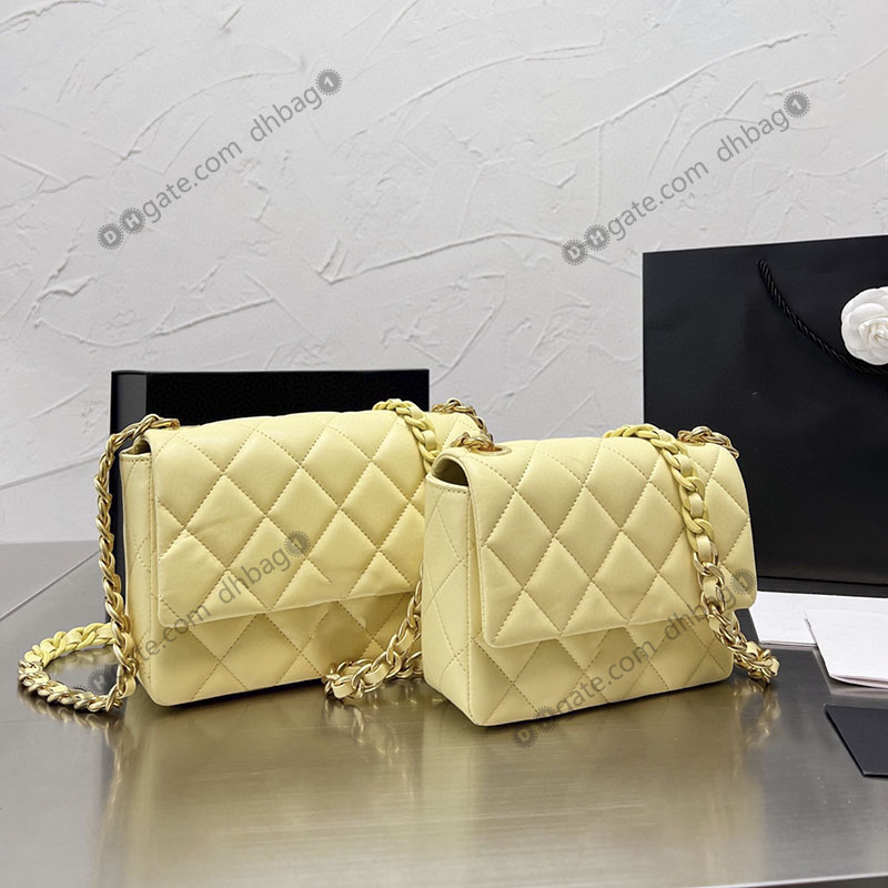 

Lady Calfskin Flap Square Quilted Bags Plain Color French Boutique Designer Handbags Gold Metal Hardware Patchwork Two-tone Chain Shoulder Crossbody Sacoche 18/22c, Blue