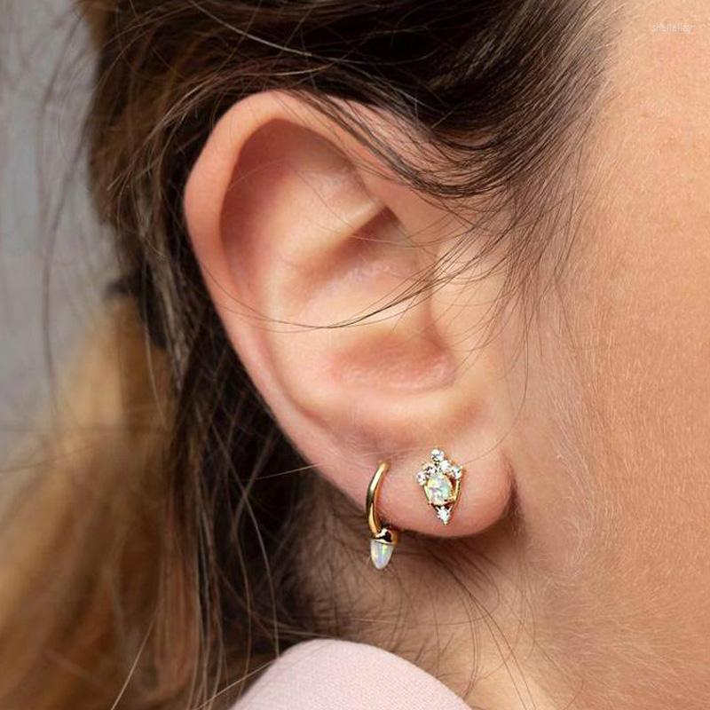 

Stud Earrings 925 Sterling Silver Mini Small Hoop Blue Turquoises White Opal Stone Spikes European Trendy For Women Earring Jewelry