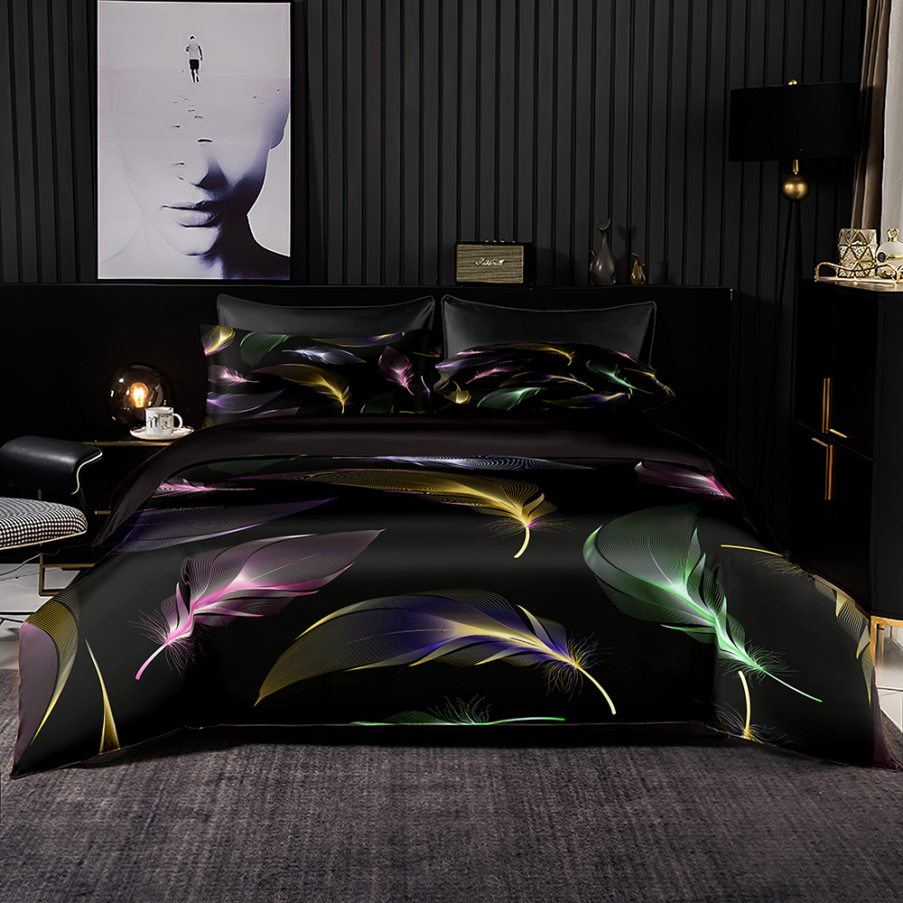 

Bedding sets Color Feather Pattern Bedding Set Duvet Cover 200x200 With Pillowcase 220x230 Quilt Cover Single Double Queen King Bed Sheet Set 221208, Y-11