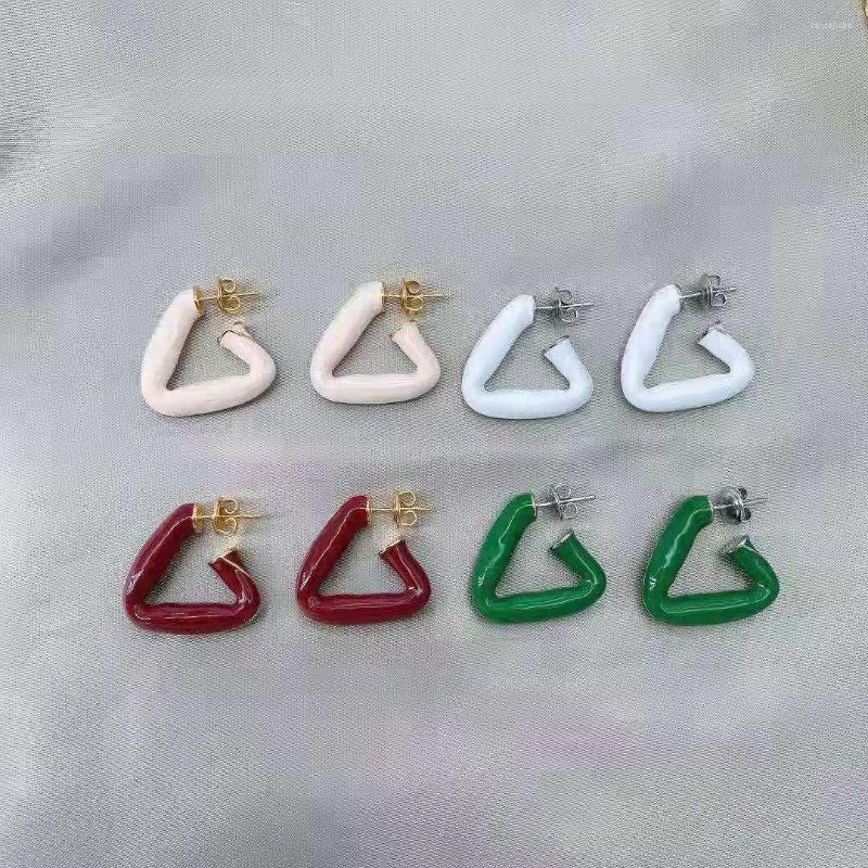 

Hoop Earrings Green Leather Triangle For Women Red White Geometric Luxury Designer Brand Jewelry Quality Valentines Day