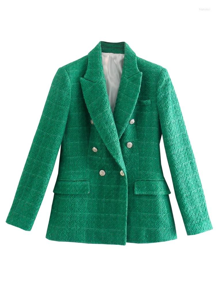 

Women's Suits Button Tweed Woolen Coats Female Casual Thick Green Blazers Blue Outerwear 2022 Spring Women Jacket Chaqueta De Traje Mujer