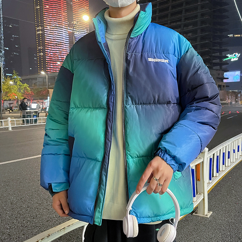 

Men's Down Parkas Mens Winter Warm Korean Thicken Casual Coats Gradient Printed Oversized Jacket Outwear 221207, Pink