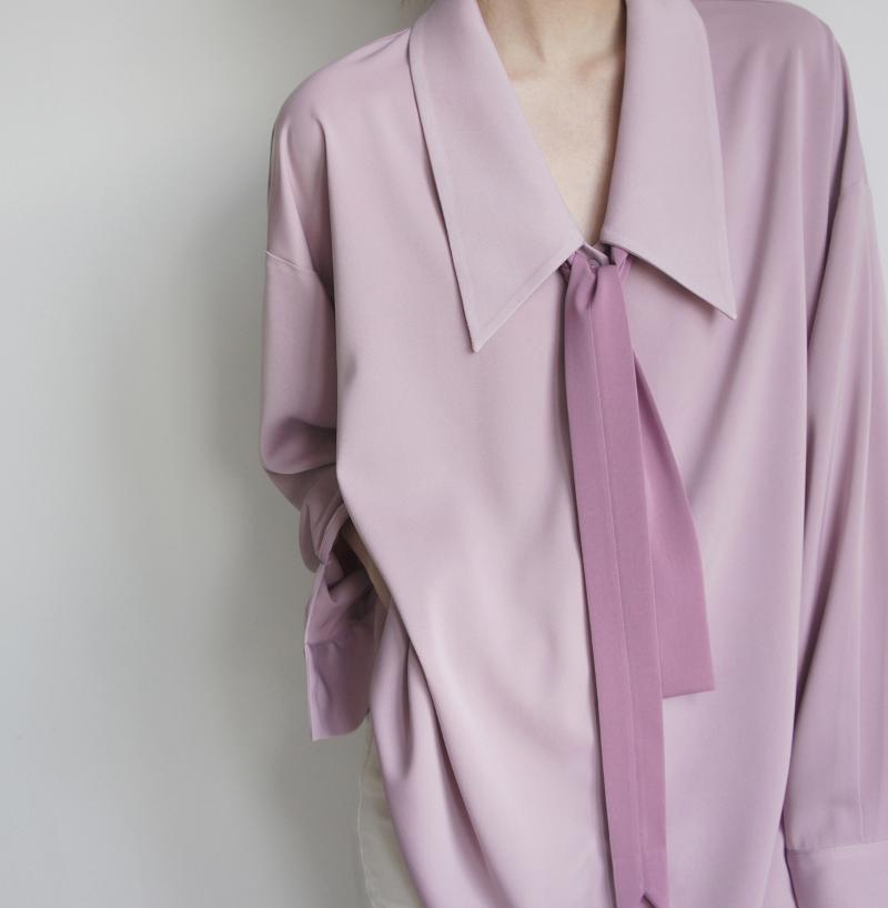 

Women's Blouses & Shirts 2022 Trend Fashion Casual And Comfortable Light Pink Purple Large Point V Collar Long Sleeve Bow Tie Shirt Loose Ve