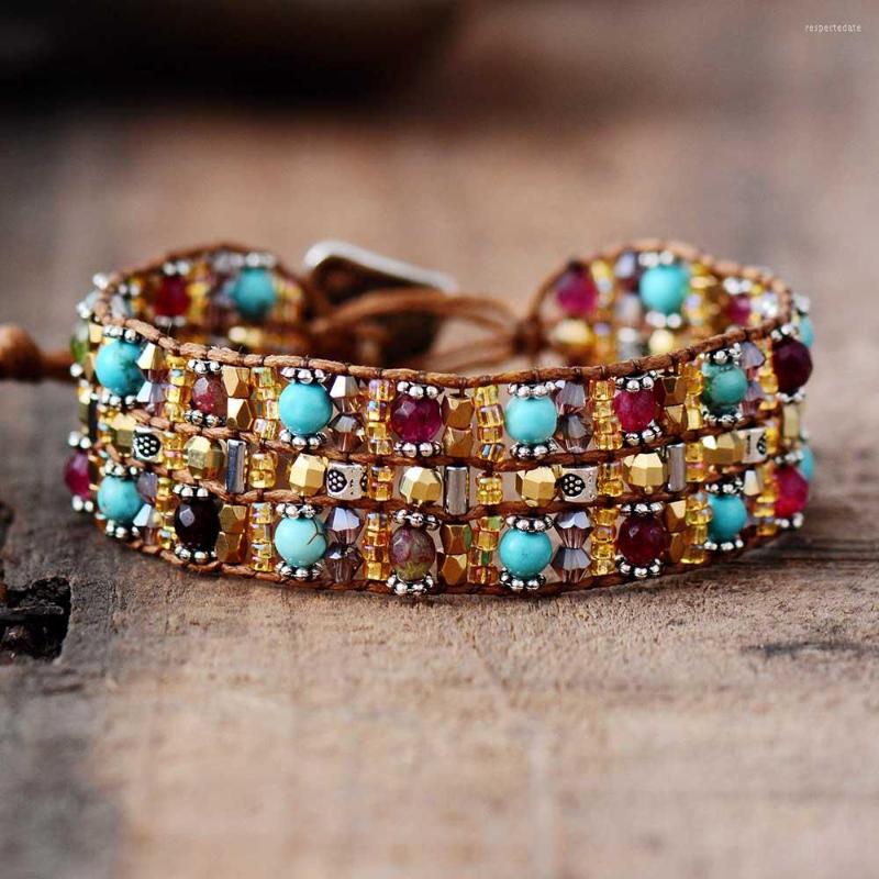 

Strand Boho Bracelets High End Natural Stones Wax Cord Wrap Bracelet Semi Precious Stone Beaded Cuff Fashion Jewelry Dropship