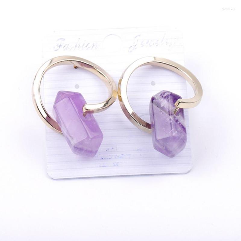 

Stud Earrings FYSL Light Yellow Gold Color Hexagon Column Amethysts Stone For Women Clear Quartz Jewelry