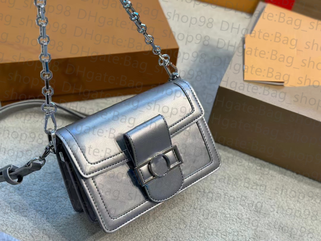 

7A Fashion Dauphine Organ Bag Women Bag Silver Cowhide Chain Flap Shoulder Bag Large Capacity Designer Metal LOGO
