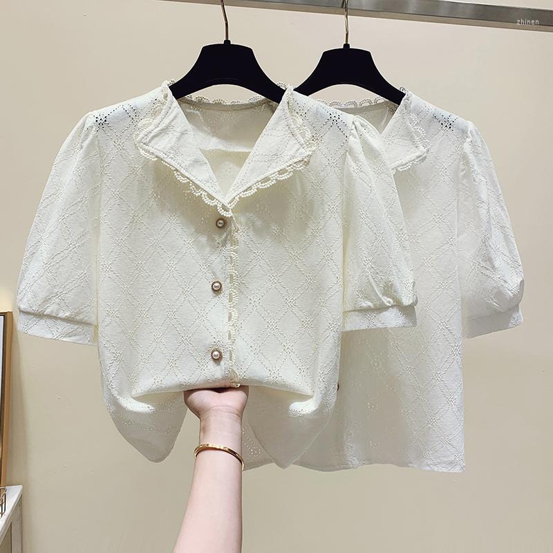 

Women' Blouses V-Neck Lace Short-Sleeved Summer Style Top Shirts Fashion 2022 Vintage Clothes For Women Female Clothing Harajuku, White