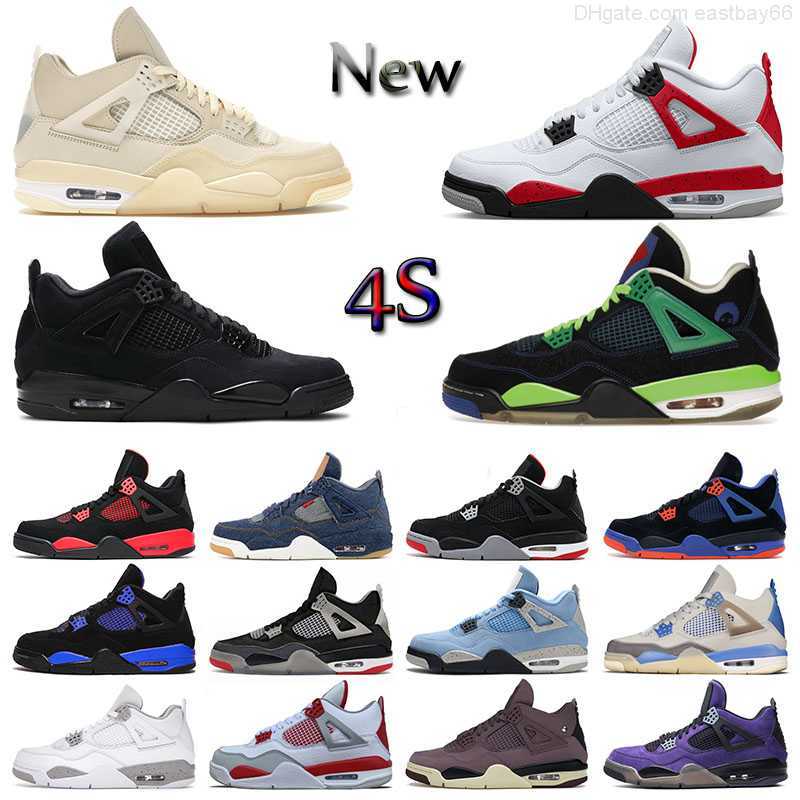 

Mens Womens Jumpman 4 Basketball Shoes Doernbecher 4s Iv Sail Red Cement Blue Thunder Travis Purple Cactus Jack Military Black Cat Sneakers, 40-47 denim