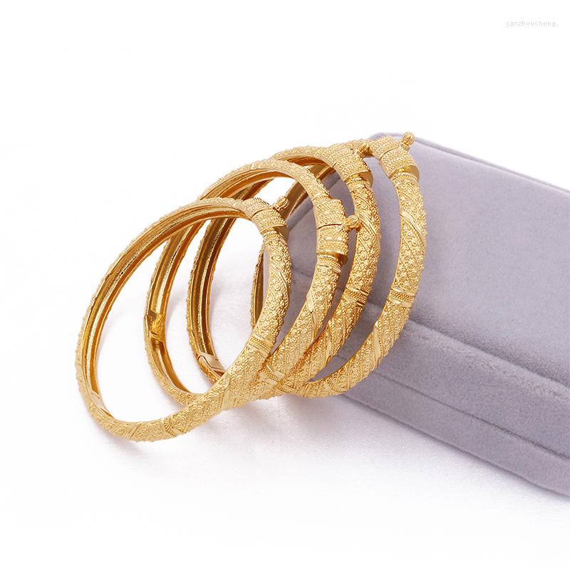 

Bangle Women's Bracelets Dubai Bride 24K Fashion Ethiopia Retro Vintage Gold Plated Jewelry Luxury Female Marriage In Africa Style