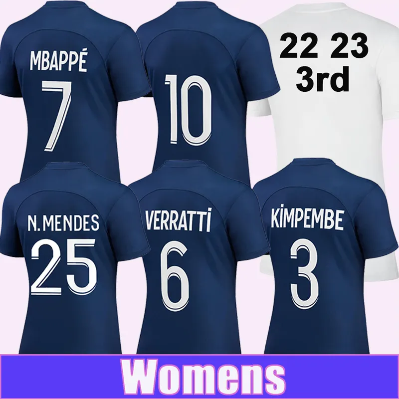 

22 23 MBAPPE Women Soccer Jerseys KIMPEMBE SERGIO RAMOS Home 3rd Football Shirt N.MENDES DRAXLER ICARDI Short Sleeve Uniforms, Nv9535 22 23 home ... patch