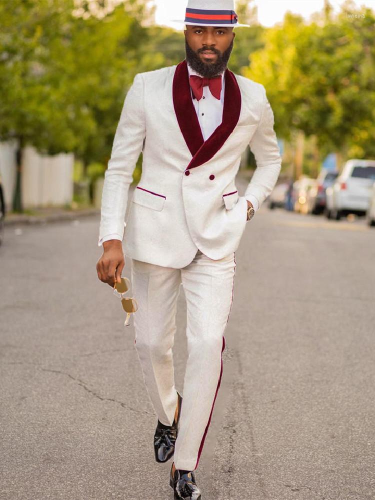 

Men's Suits White Men 2 Pieces Business Blazer Pants One Button Red Velvet Lapel StripeWedding Groom Formal Work Party Causal Tailored, Black