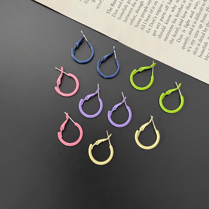 

Hoop Earrings Origin Summer Fashion Spray Candy Colors Earring For Women Femme Korean Circle Hollow Out Metal Jewelry Pendientes