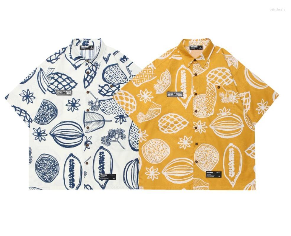 

Men's Casual Shirts Beach Short Sleeve Couple Loose Retro Trend Shirt, White