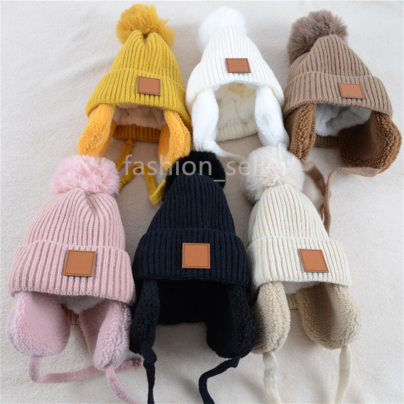 

car Children Knitted Caps Outdoor Hats Kids Beanies Visor Cap Hats Girls Winter Warm Bady Hat Woolen Casual Headgear Protect Ears, Pink