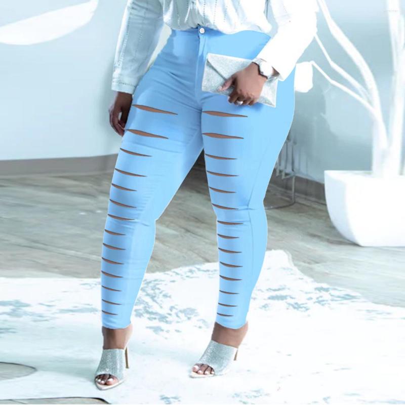 

Women's Pants Women Jeans High Waisted Straight Skinny Stretchy Pant Streetwear Ladies Hollow Out Bandage Pencil Trousers 2022, White