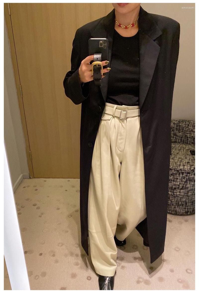 

Women' Trench Coats High-level Commuter Wool Lapel Collar Two-button Straight A-line Over The Knee Woolen Long Coat, Black