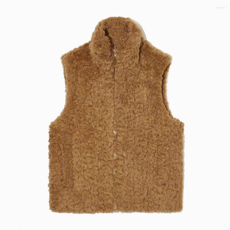 

Women's Vests COS LRIS 2022 Winter Product Casual Version High Neck Teddy Velvet Zipper Vest Brown 1113834002, Beige