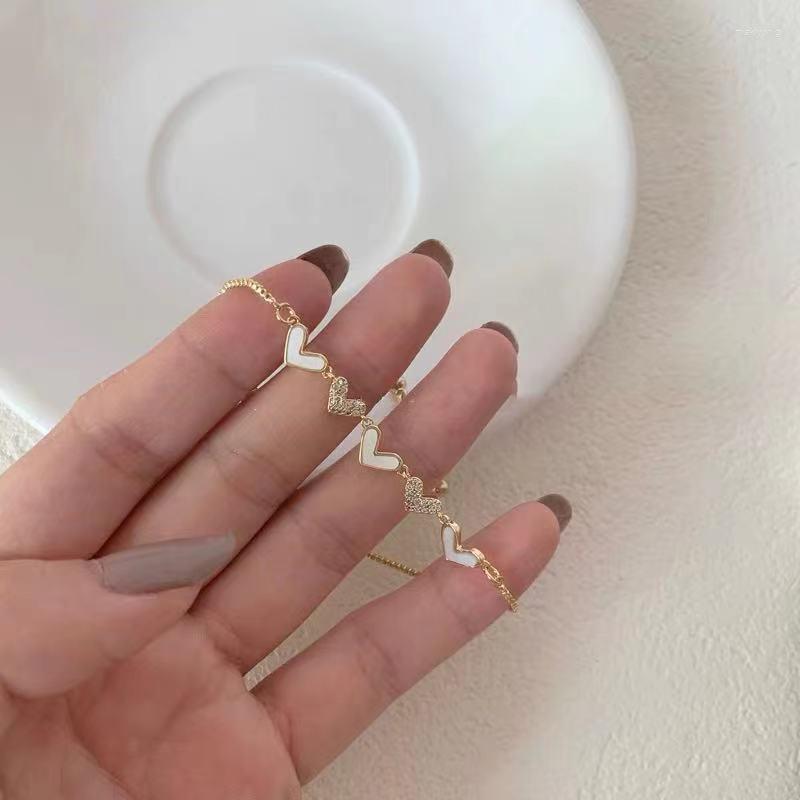 

Link Bracelets Fashion Micro Inlaid Diamond Drop Oil Heart Bracelet For Women Elegance Charms Female Jewelry Engagement Anniversary Birth