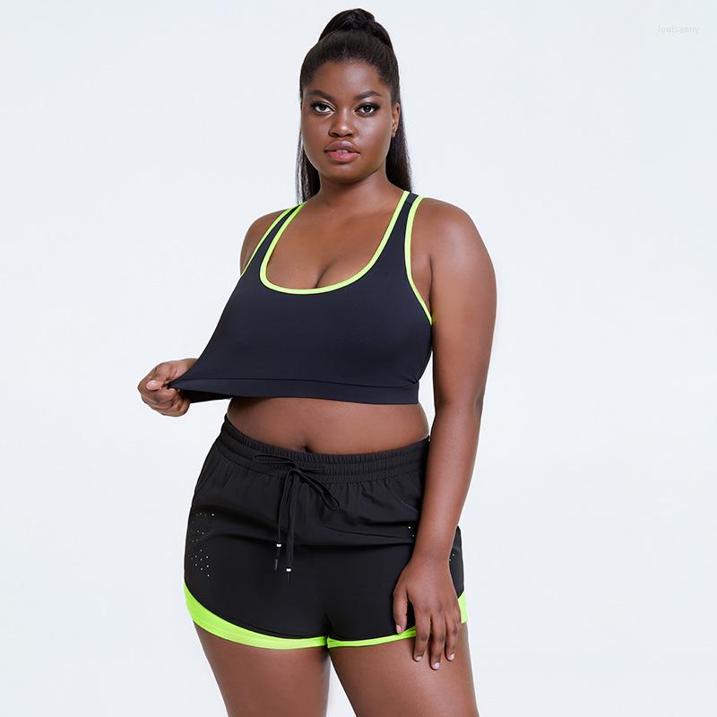 

Active Sets Women's Plus Size Yoga Clothing Set Sport Bra Elastic Waist Shorts 2 Piece Breathable Quick-drying Fitness Tracksuit, Black