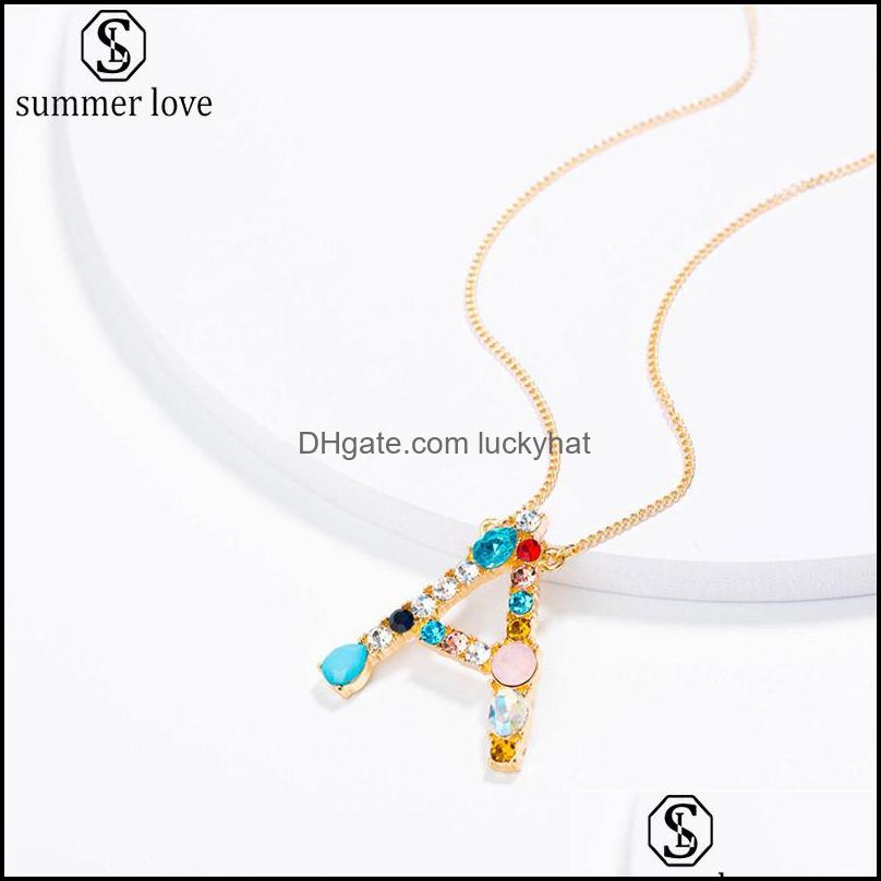 

Pendant Necklaces Rhinestone Initial 26 Letter Necklaces Colorf Charm Gold Pendant Necklace Couple Name Valentines Day Gift Wholesal Dhdlz