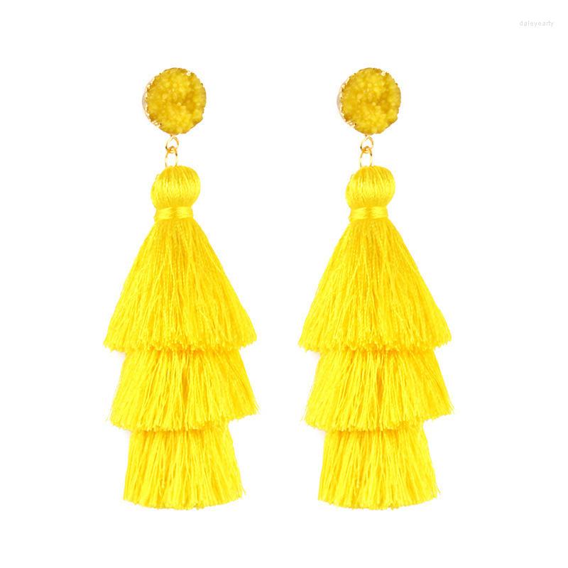 

Hoop Earrings Colorful Layered Tassel Bohemian Tiered Druzy Stud Dangle Drop