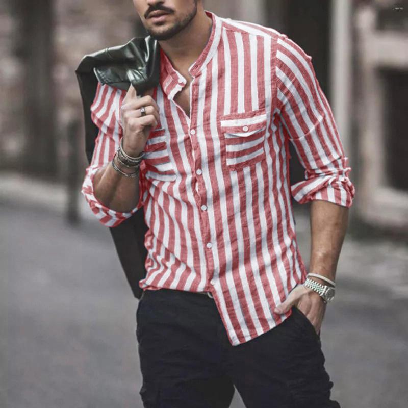 

Men's Casual Shirts Ultra Cotton Mens Fashion Striped Linen Buckle Collar Pocket Long Sleeve Shirt Top Tall T For Men, Black