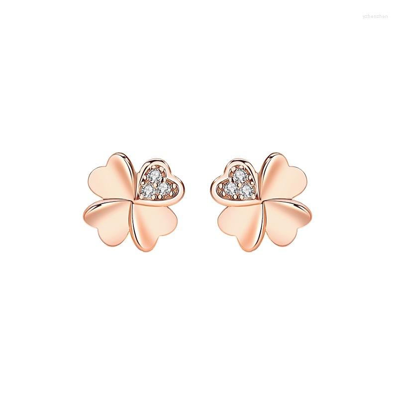 

Hoop Earrings Four-leaf Clover Stud 925 Sterling Silver Women's All-Match Zircon