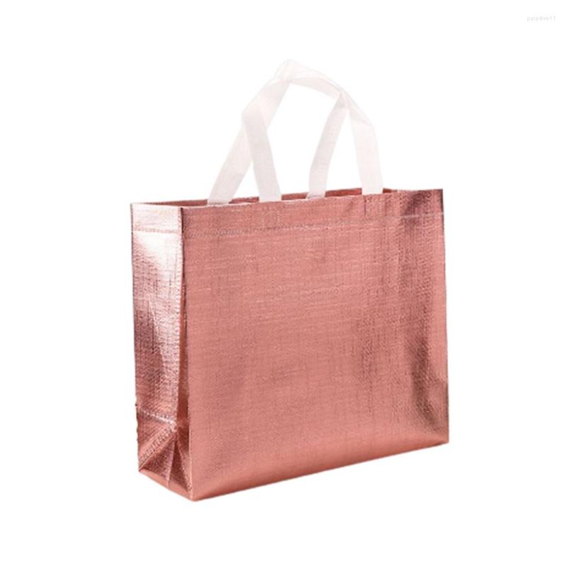 

Shopping Bags Woman Grocery Bag Non-woven Fabric Tote Birthday Wedding Travel Handbag With Handle For Female Ladies, Gold