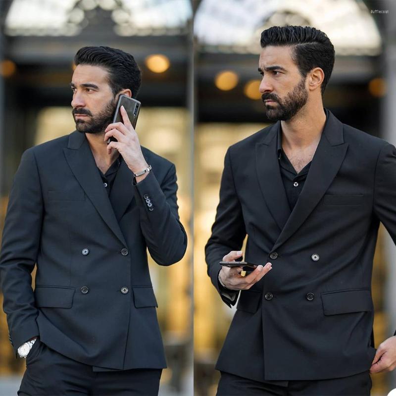 

Men's Suits Classic Black Men Tuxedos  Double Breasted Peaked Lapel Slim Fit Smart Casual Daily Male Jacket 2 Pieces