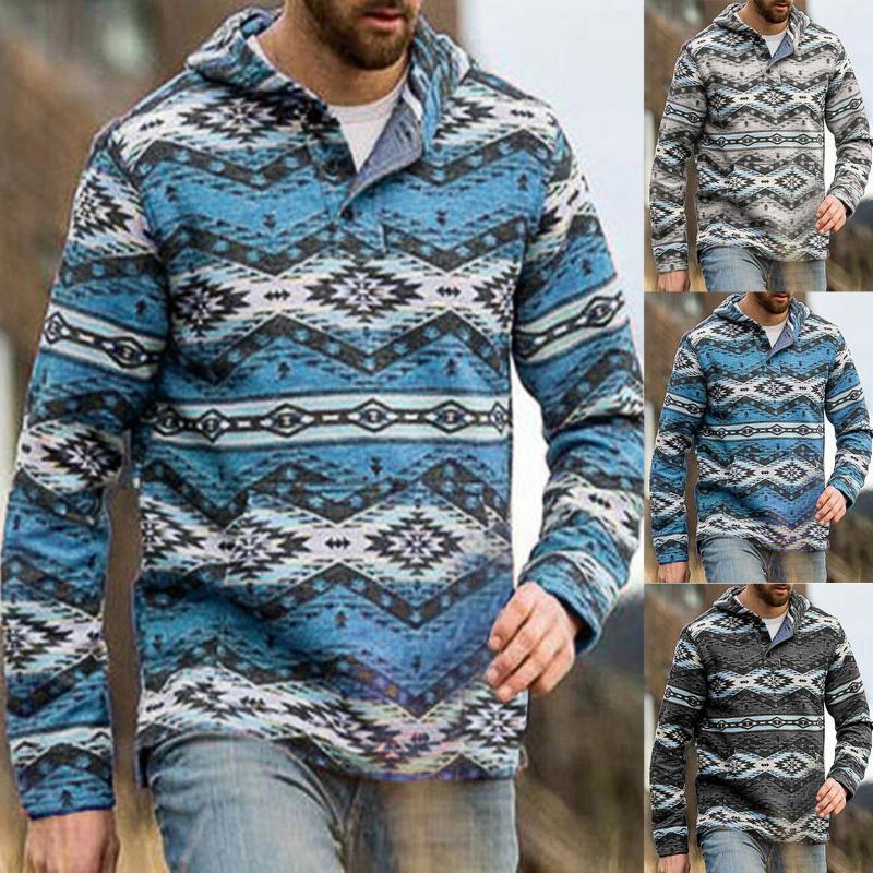 

Men's Hoodies & Sweatshirts Casual Sweatshirt Blouse Geometric Print Blouses Long Sleeve Hooded Tops Button, Gray