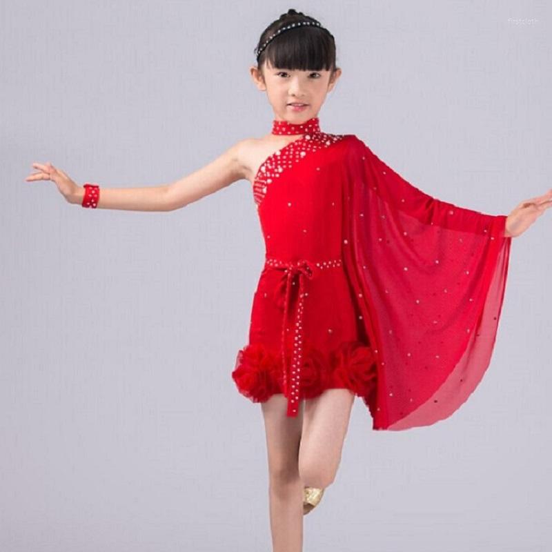 

Stage Wear Latin Dress Girls Tango Samba Tassel Ballroom Dance Competition Dresses Sexy Costumes Rumba For Kids Red Child