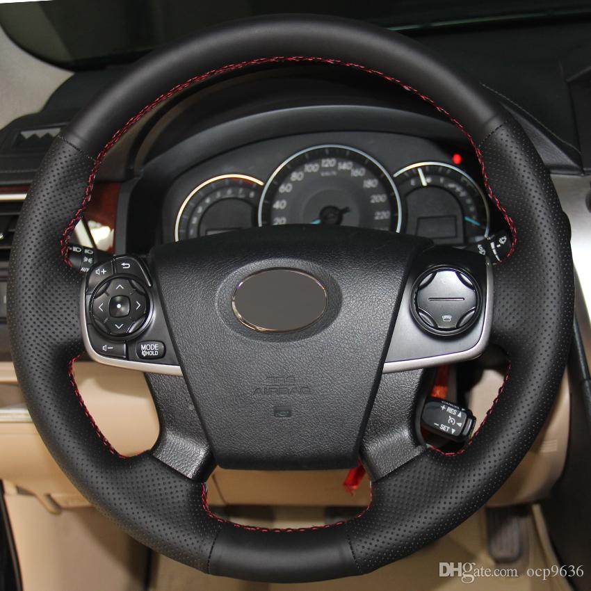 

for Toyota Camry 2012-2015 Black Leather DIY hand-stitched Car Steering Wheel Cover