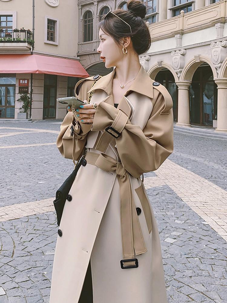 

Women' Trench Coats England Style Autumn Winter Women Coat Long Double-Breasted Patchwork Lday Windbreaker Duster Female Outerwear, Khaki