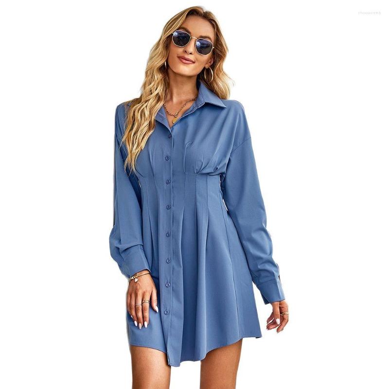 

Casual Dresses Ladies Spring Autumn Dress Women Sexy Blouse Shirt Long Sleeve Turn Down Collar Fashion Vestidos Mujer 2022, Khaki