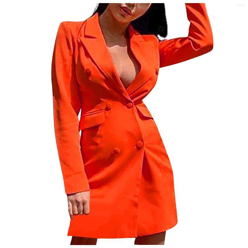 

Women' Suits 2022 Spring Autumn Blazers Fashion Women' Solid Colors Long Sleeve Double Breasted Notched Collar Slim Jacket, Orange