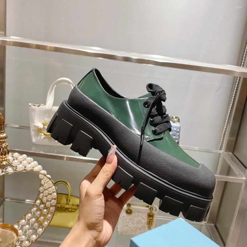 

Dress Shoes 2022 Spring Autumn Thick Bottom Loafers Mixed Colors Square Toe For Women Genuine Leather Lace-Up Pumps Platforms, Picture shown