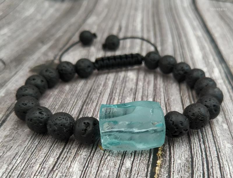 

Strand YA4042 Blue Glass Lava Stone Beads Knot Cord Bracelet Adjustable