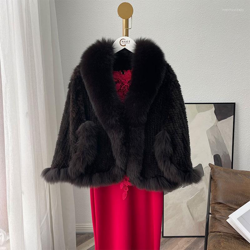 

Scarves Fur Lover Women Real Mink Poncho Knitted Natural Shawl With Collar Pashmina Elagem Thermal
