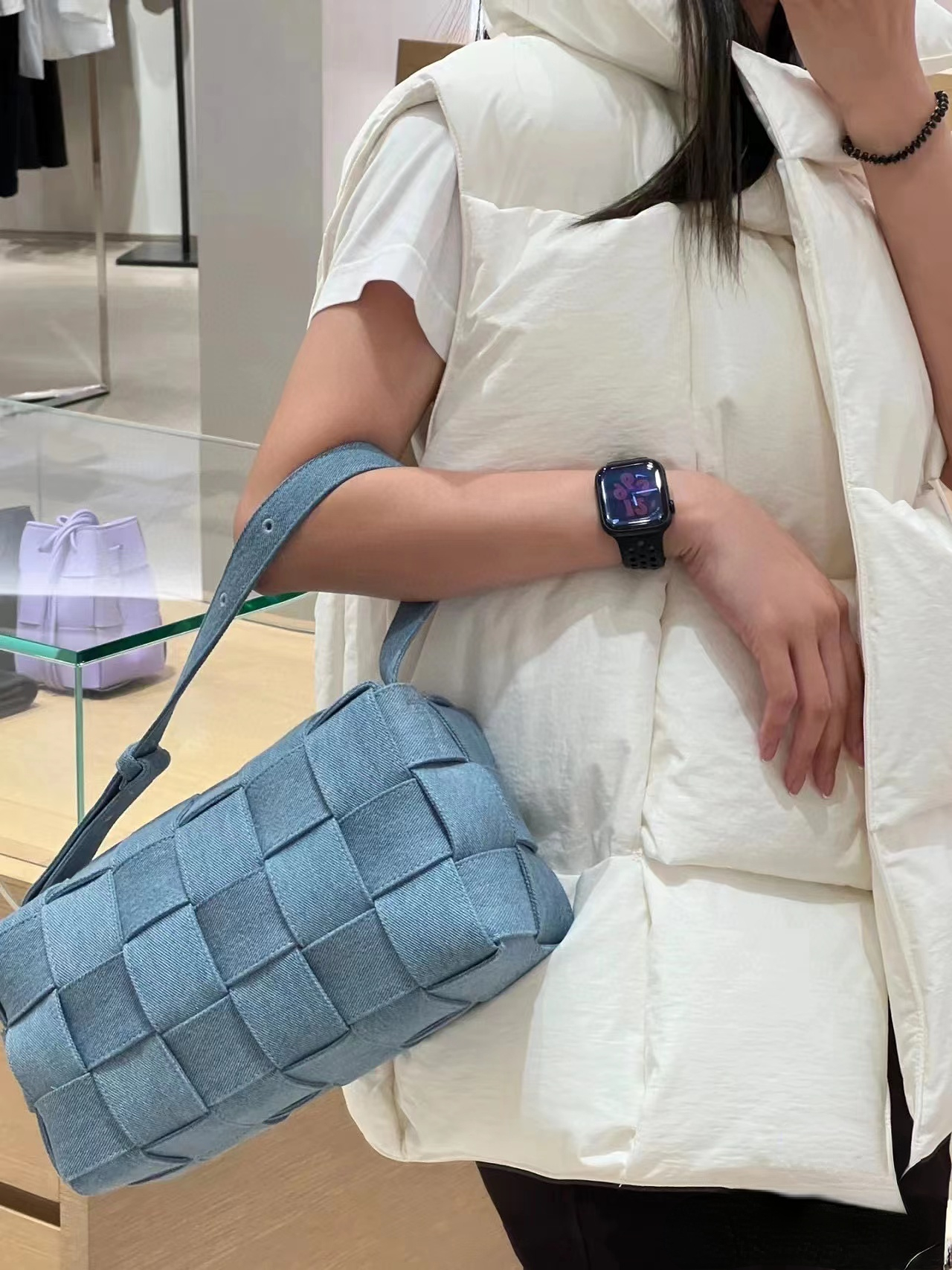 

Women Denim Woven Shoulder Bag Famous Brand Designer Purse Crossbody Messenger Bags Square Phone Pouch, Blue