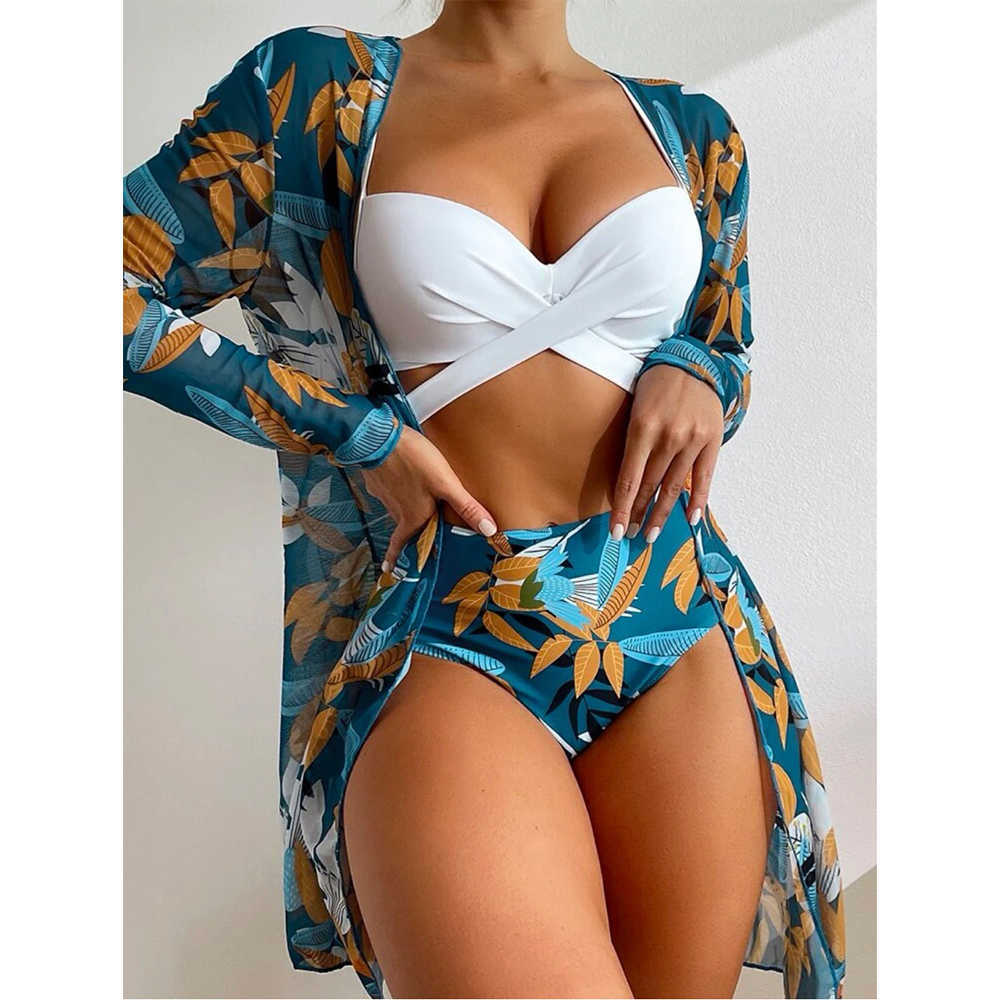 

Swim Wear 2022 Sexy Bikinis And Cover Set Women Swimsuit Printed Swimwear High Waist Summer Strappy Bathing Suit Beach Wear Biquini Female T221209