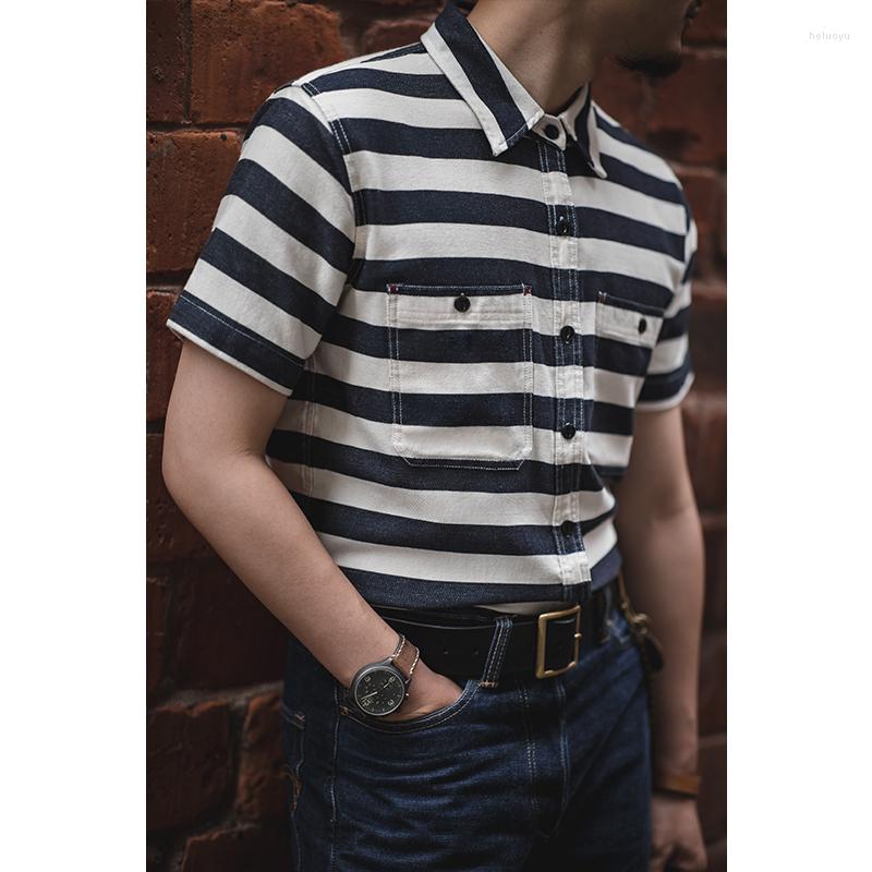 

Men's Casual Shirts 2022 Men's Short Sleeve Striped American Vintage Retro Classic Prisoners Work Shirt Motorcycle, Stripe