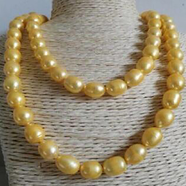 

Fashion Jewelry 32 INCH 9-10MM GENUINE GOLDEN PEARL NECKLACE 14K