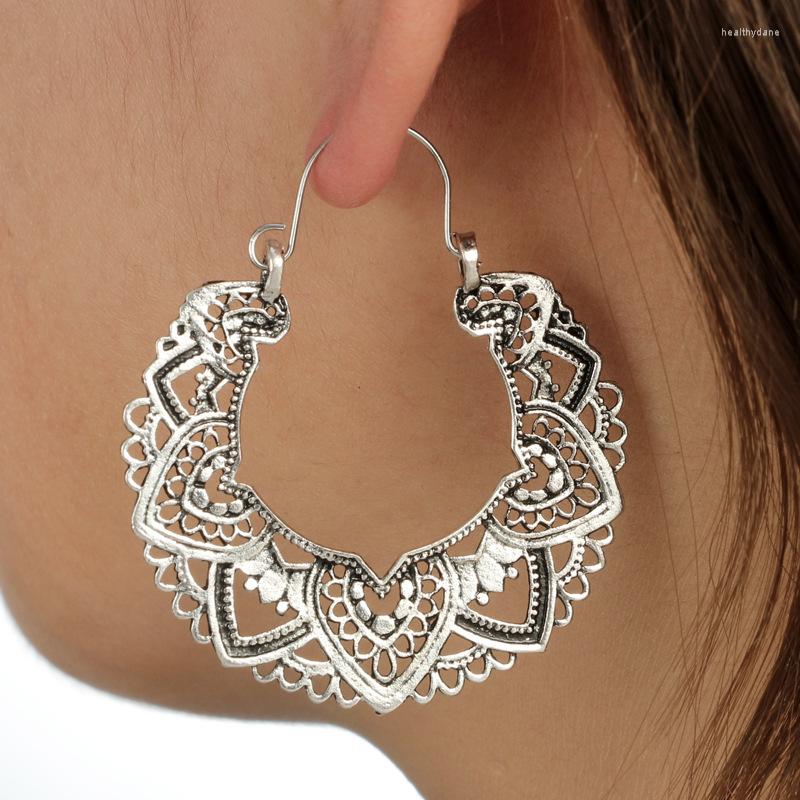 

Dangle Earrings Vintage Carving Drop For Women Exaggerated Hollowed Out Ethnic Alloy Piercing Jewelry Pendient Gifts