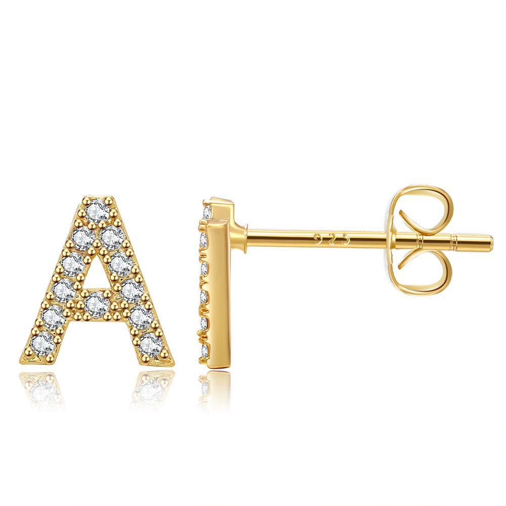 

Copper Gold Plated CZ Zircon Stud Earrings Fashion Alphabet Letter Initial Earring For Women Girls Xmas Gifts