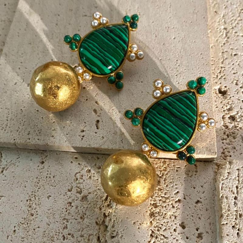 

Stud Earrings Natural Turquoise Black Onyx Brass Ball Pendant Aesthetic Style Exaggerated